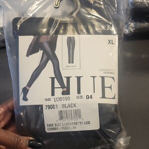 HUE Black Leatherette Ankle Leggings